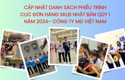 Cập nhật danh sách phiếu trình cục đơn hàng XKLĐ Nhật Bản Qúy 1 năm 2024– Công ty MD Việt Nam